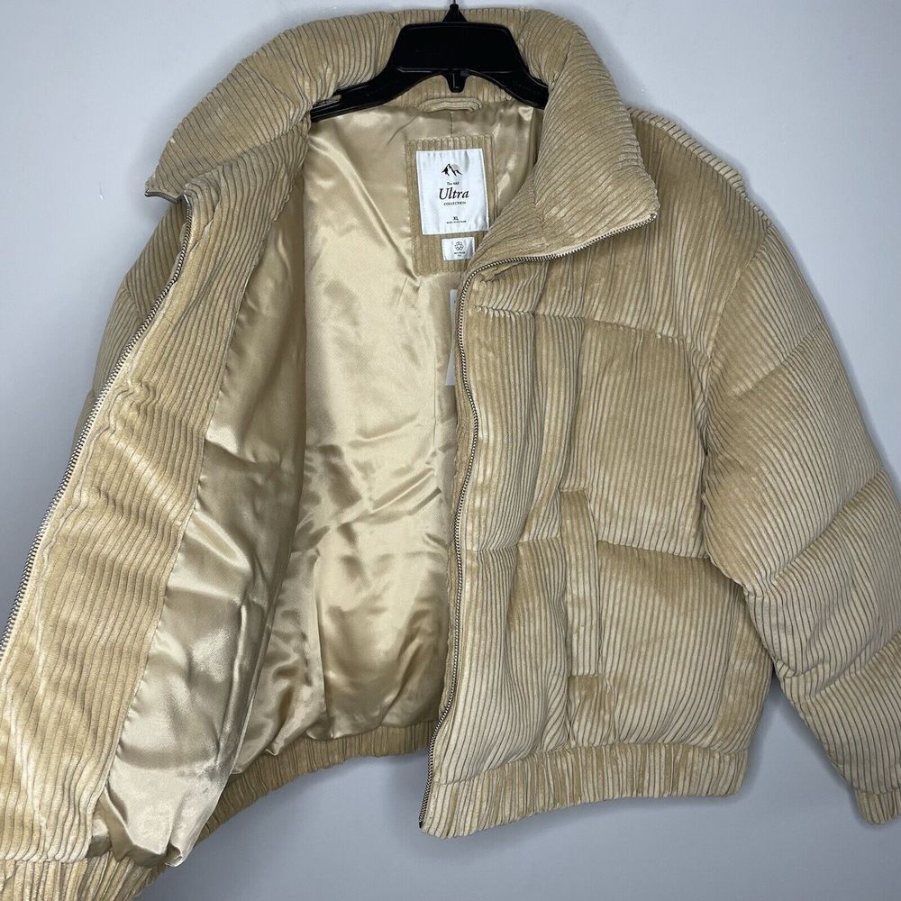 ABERCROMBIE & FITCH Womens Ultra Mini Puffer Jacket NEW Light Brown Corduroy XL - Picture 5 of 11